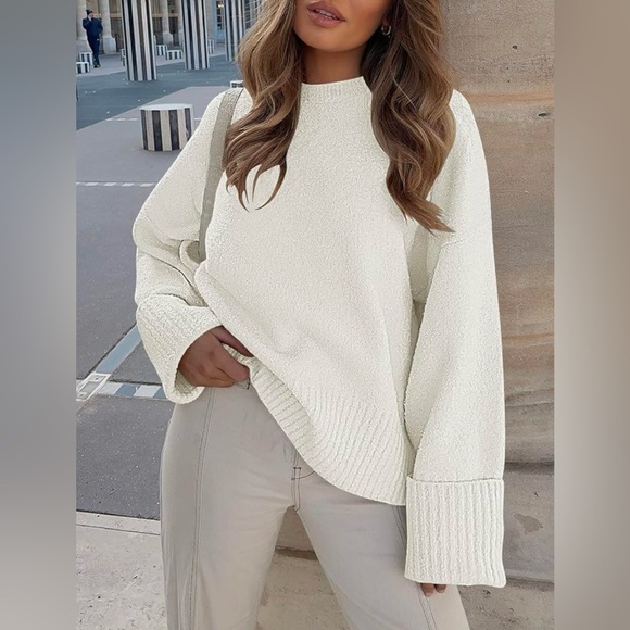 ANRABESS Oversized Crewneck White Chunky Soft Knit Pullover Sweater - Picture 3 of 5